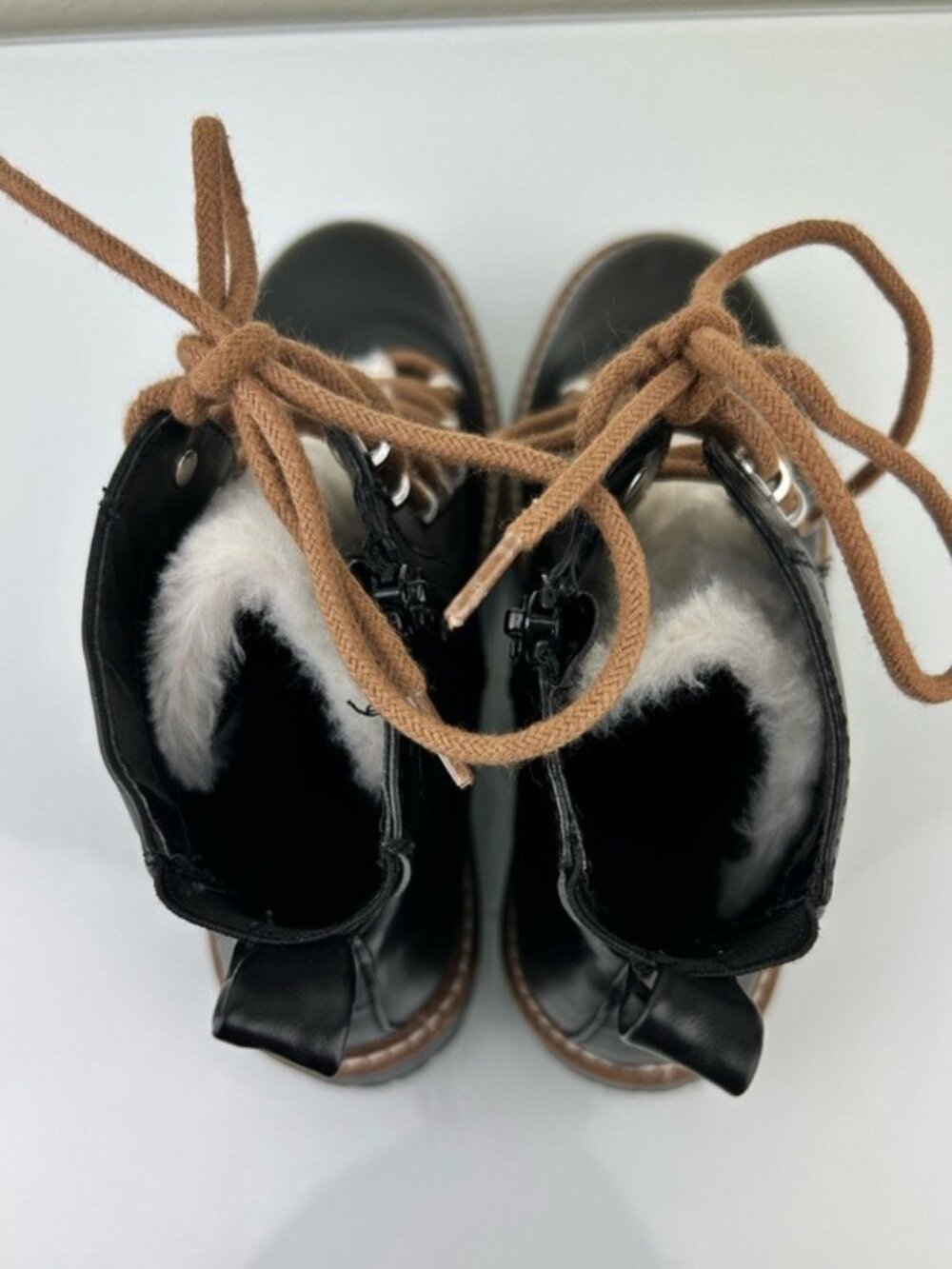 A New Day Target Black Faux Leather Fur Lace-Up Combat Winter Boots Sz 6.5 Fall - Picture 9 of 16
